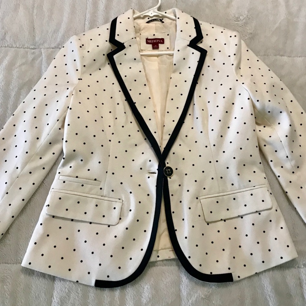 🌼NWT Merona Ivory Polkadot Blazer Size 10🌼
